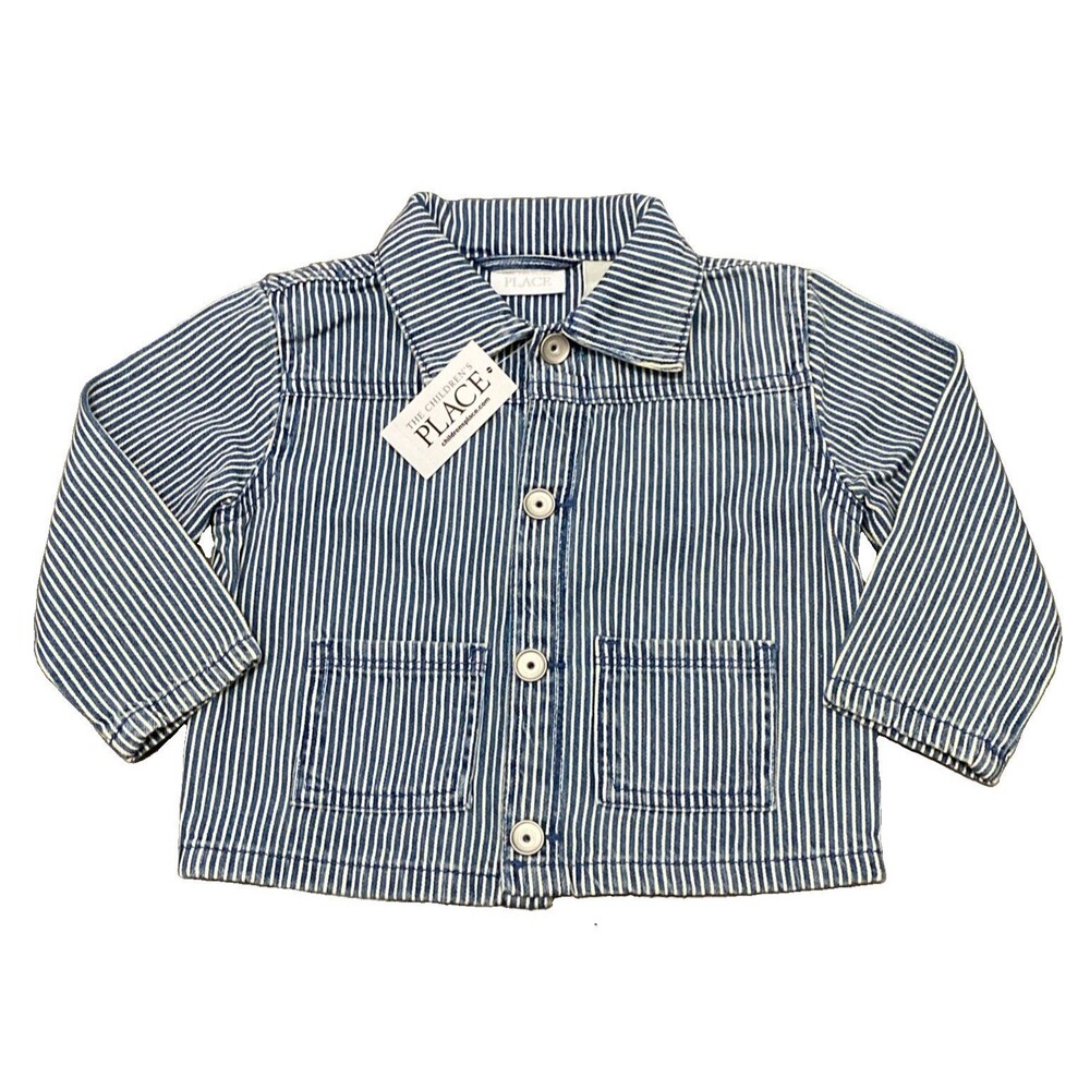 The Children's Place Denim Jacket Boys 12-18 Months Railroad Engineer Stripe NEW
